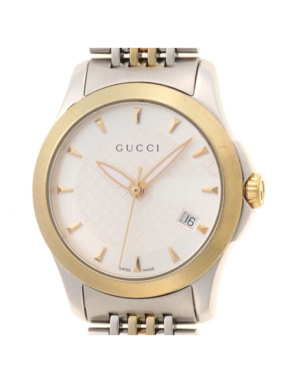 Gucci G-Timeless 126.5 Watch Stainless Steel Gold Plated Silver Dial Quartz